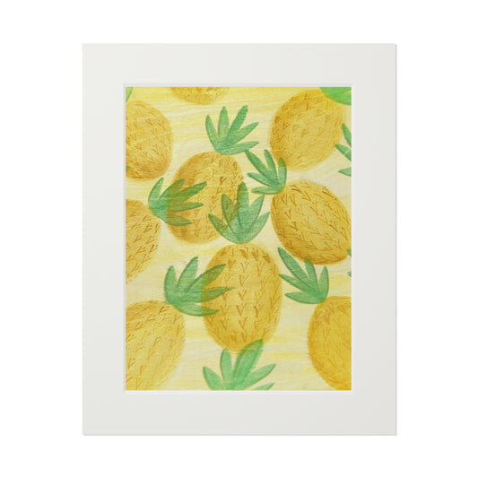 Pineapple Pattern Fine Art Print with Mat — Tropical Wall Art (11x14, 16x20)