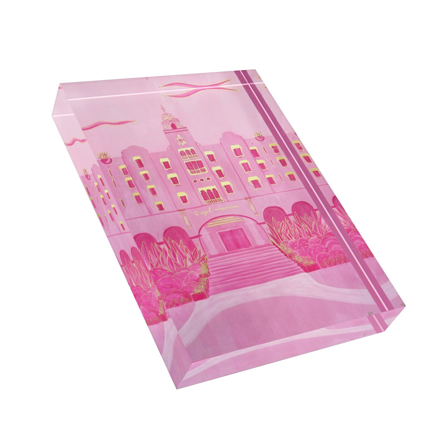 Royal Hawaiian Hotel Photo Block – Acrylic Hawaiian Souvenir Desk Decor