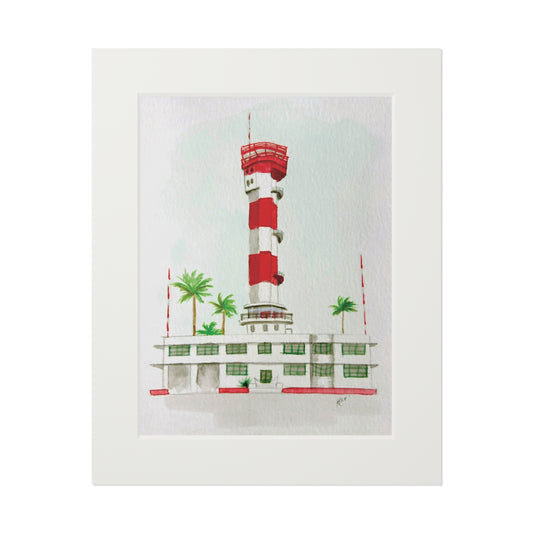 Ford Island Airtower Pearl Harbor Watercolor Fine Art Print (Passepartout Mat)