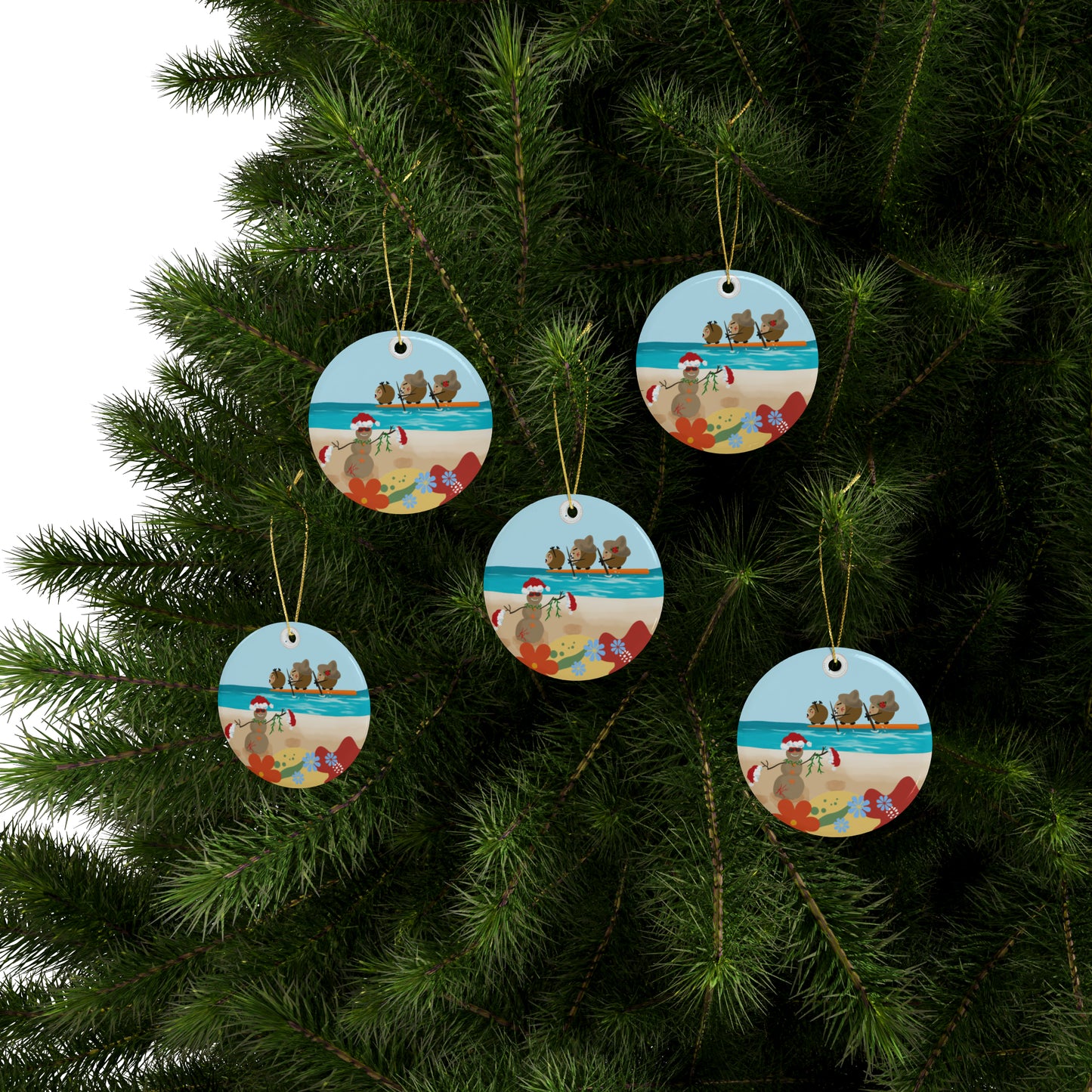 #5 Coconut Family Christmas  Ceramic Ornaments (1pcs, 5pcs, 10pcs, 20pcs)