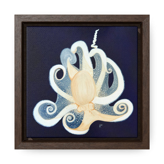 White Octopus Portrait on Deep Blue