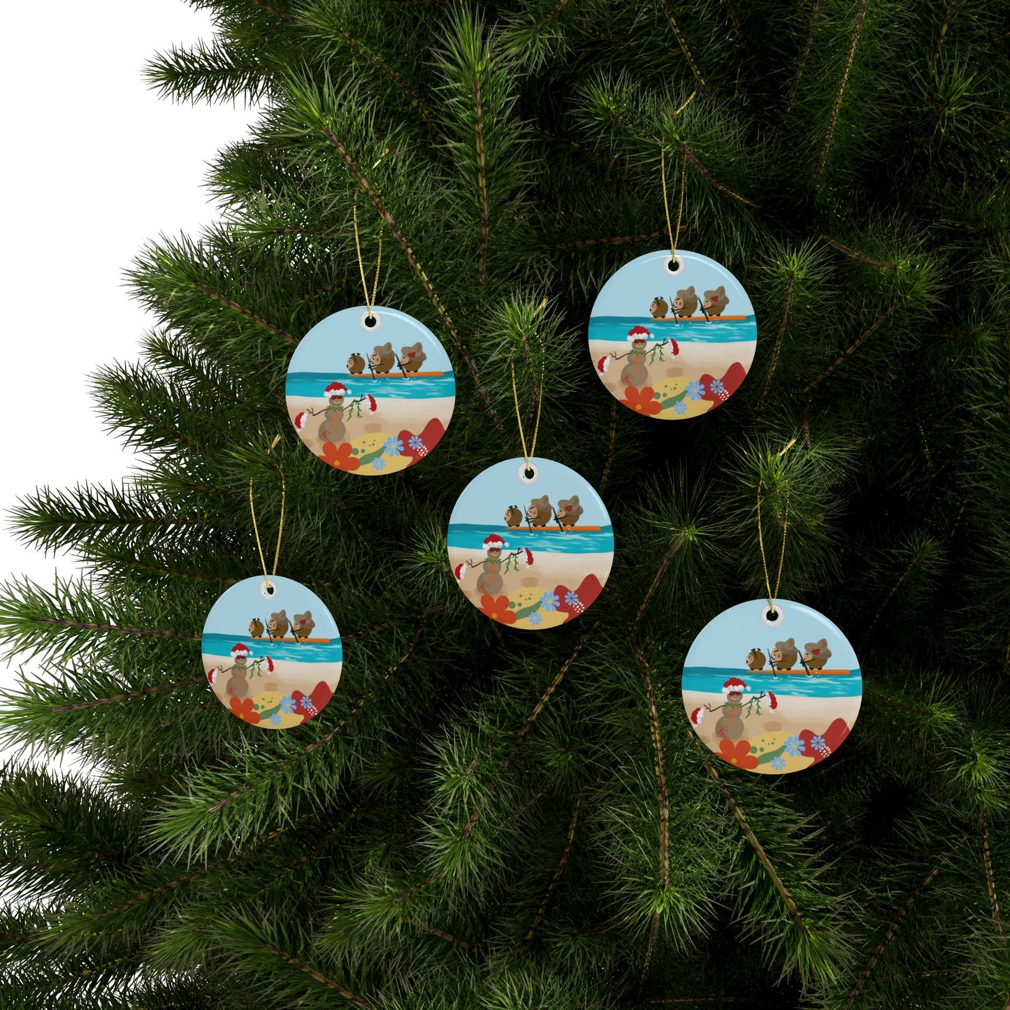 #5 Coconut Family Christmas  Ceramic Ornaments (1pcs, 5pcs, 10pcs)