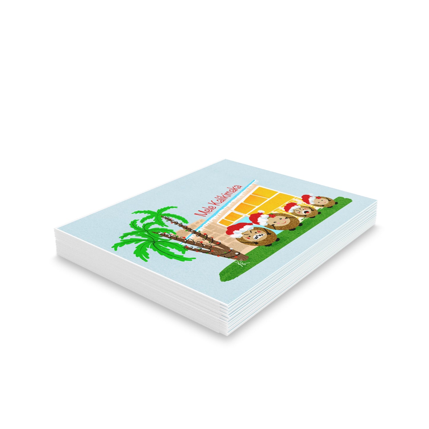 Mele Kalikimaka Coconut Family (son & daughter) Blank Greeting cards (8, 16, and 24 pcs)