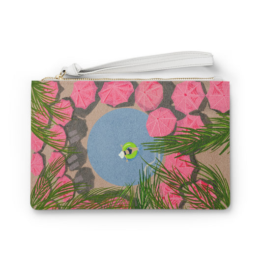 Royal Hawaiian Pool Clutch Vegan Leather Clutch Bag — Saffiano Wristlet for Nights Out