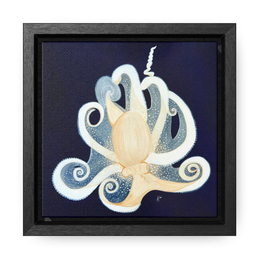 White Octopus Portrait on Deep Blue