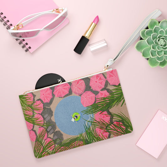 Royal Hawaiian Pool Clutch Vegan Leather Clutch Bag — Saffiano Wristlet for Nights Out