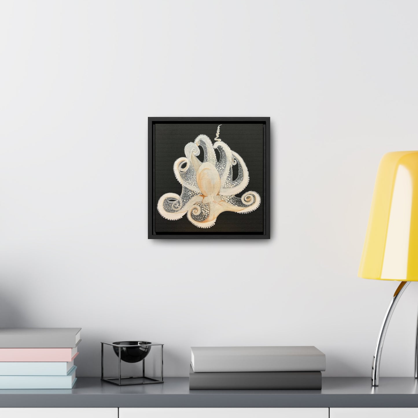 White Octopus, canvas print framed mini in 6x6 and 10x10