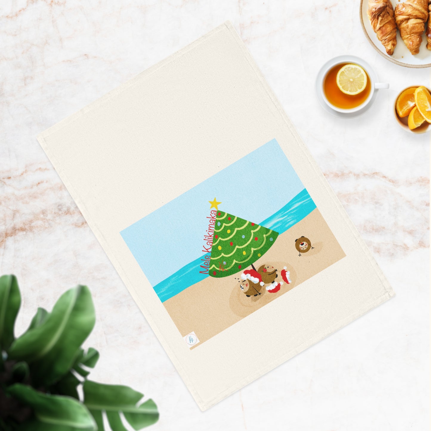 The Coconut Family Christmas on the beach Cotton Tea Towel