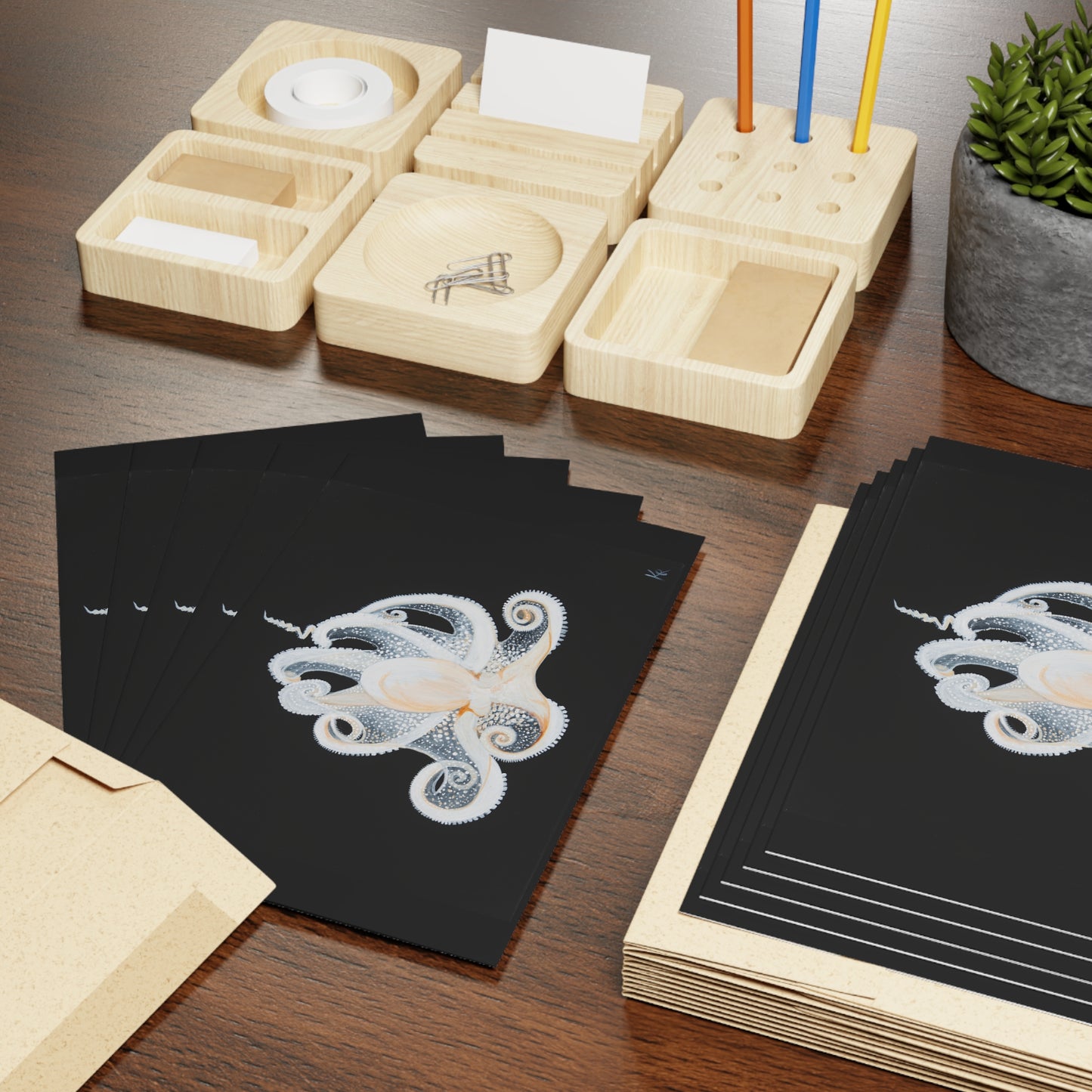 White Octopus Portrait,  Note Cards (1 or 10-pcs)