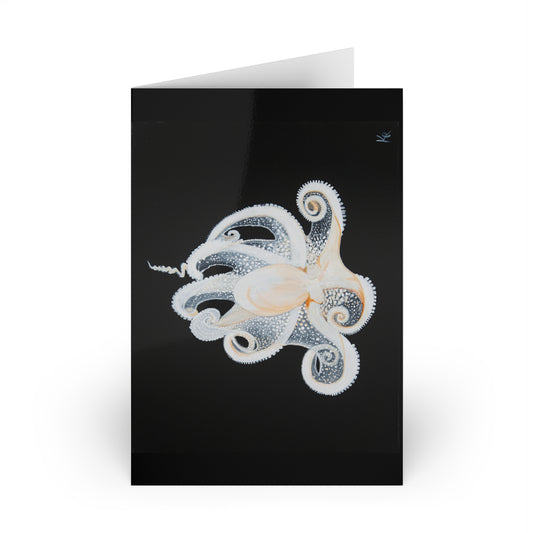 White Octopus Portrait,  Note Cards (1 or 10-pcs)