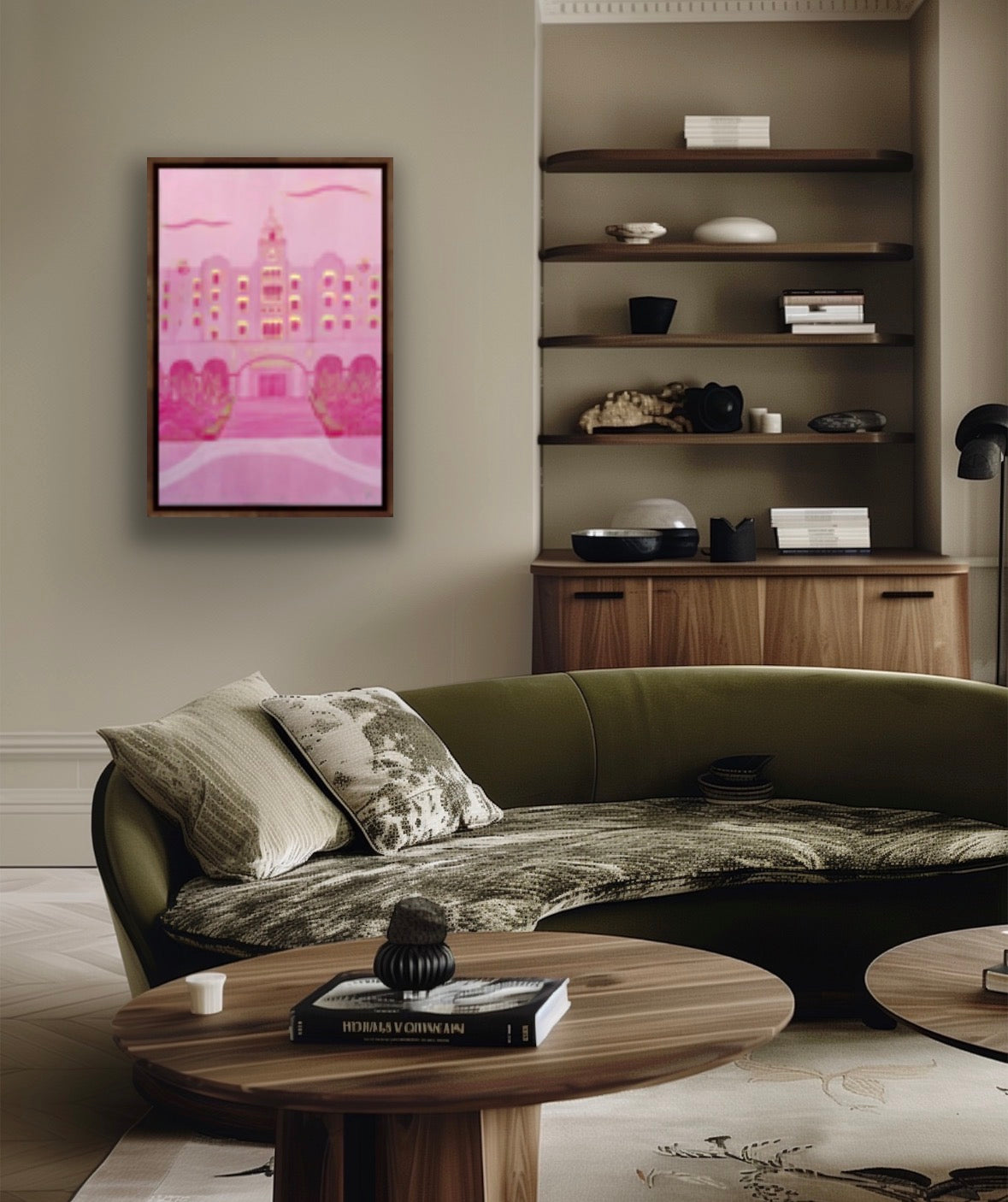 Pink Hotel Illustration Matte Canvas Print (Framed)