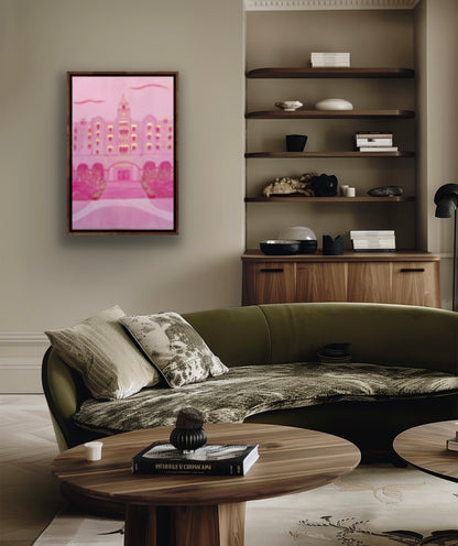 Pink Hotel Illustration Matte Canvas Print (Framed)