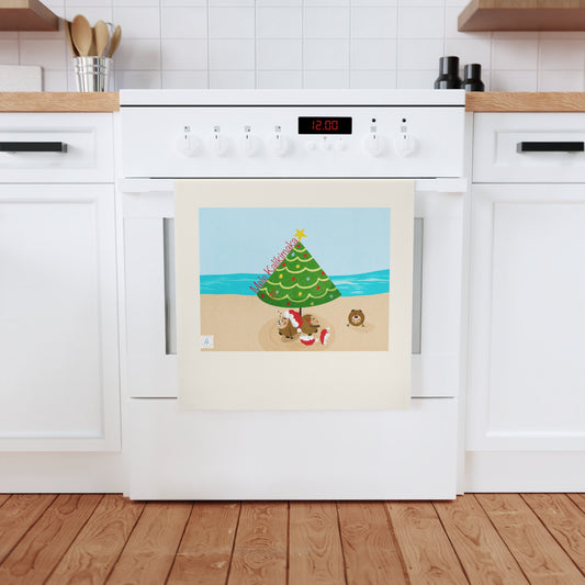 The Coconut Family Christmas on the beach Cotton Tea Towel