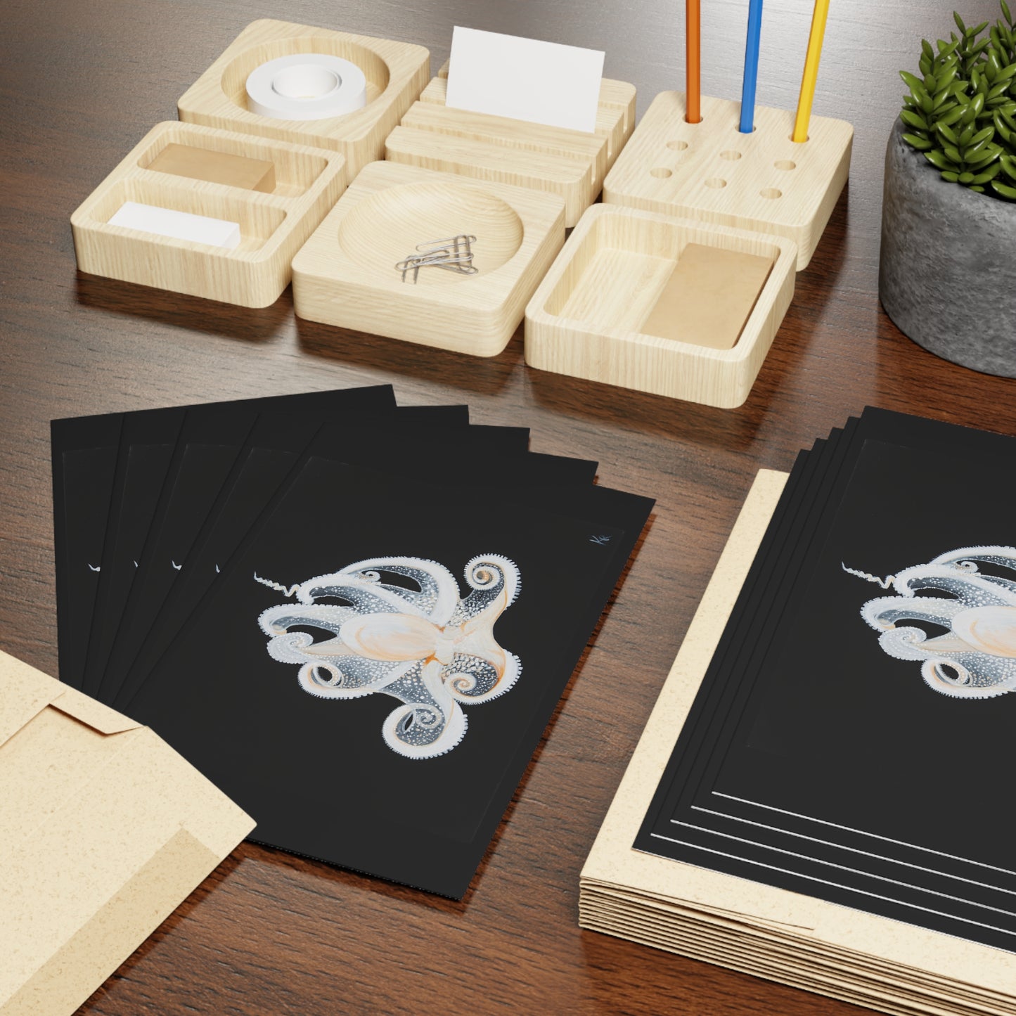 White Octopus Note Cards  (1 or 10-pcs)