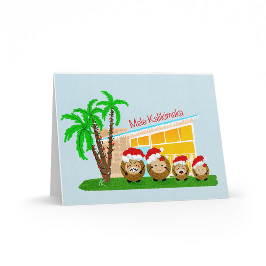 Mele Kalikimaka Coconut Family (son & daughter) Blank Greeting cards (8, 16, and 24 pcs)