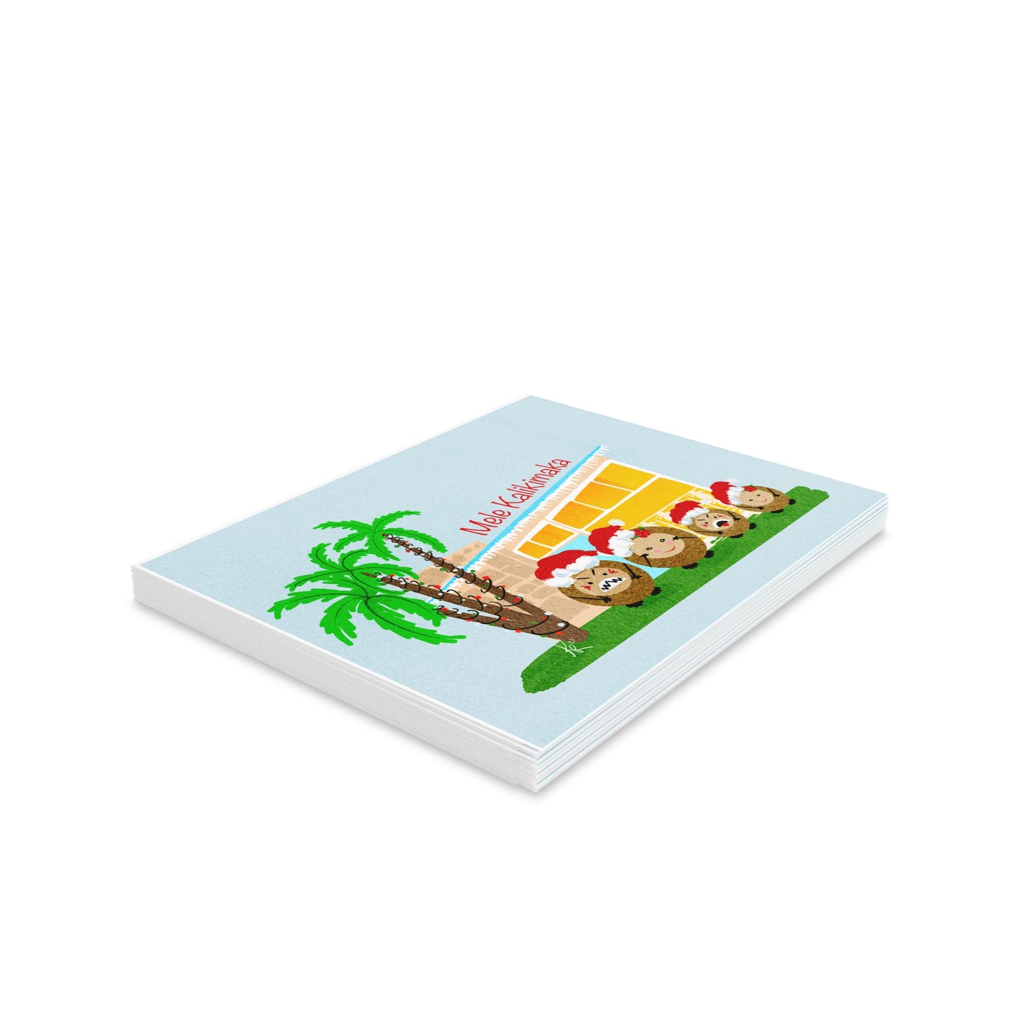 Mele Kalikimaka Coconut Family (son & daughter) Blank Greeting cards (8, 16, and 24 pcs)