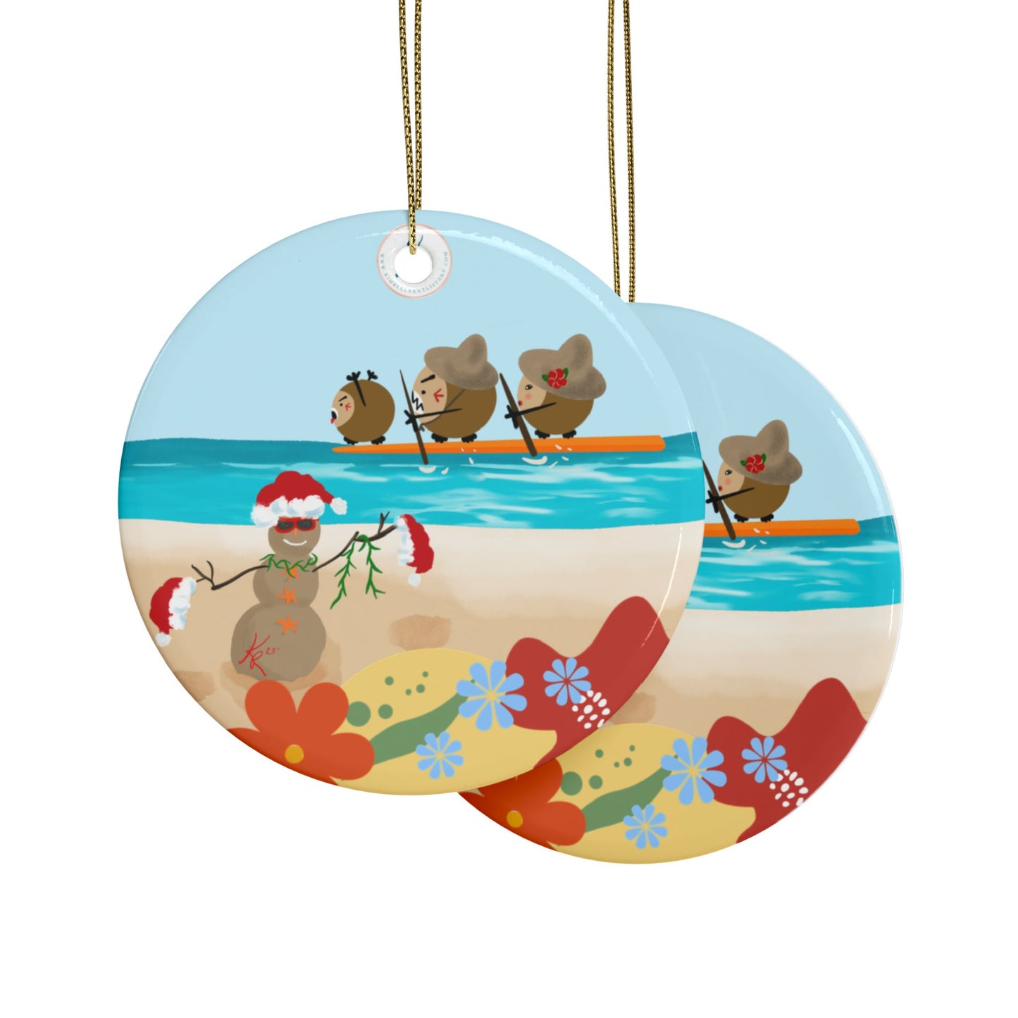 #5 Coconut Family Christmas  Ceramic Ornaments (1pcs, 5pcs, 10pcs)