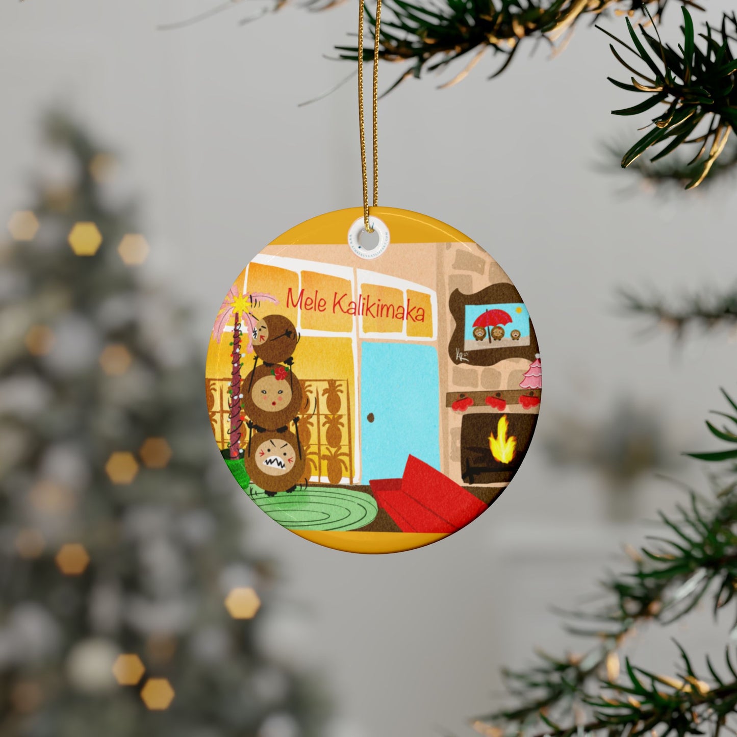#3 Coconut Family Christmas  Ceramic Ornaments (1pcs, 5pcs, 10pcs)