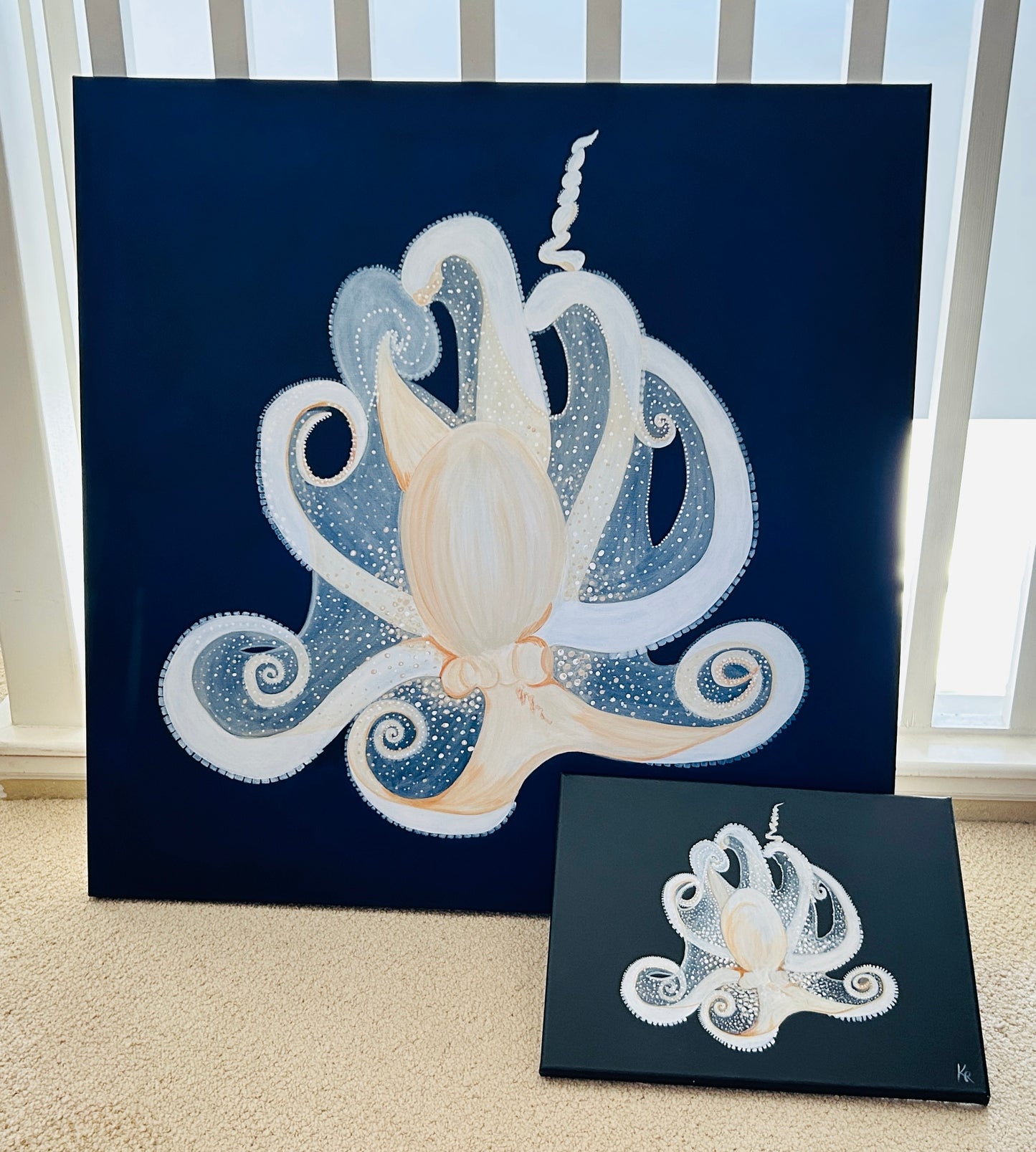 White Octopus Portrait on deep blue