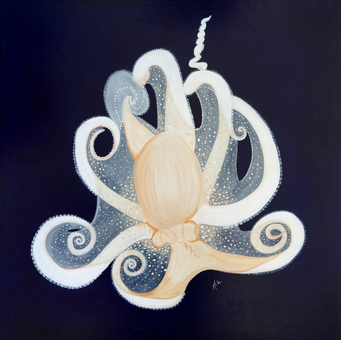 White Octopus Portrait on deep blue