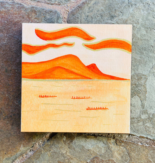 "Outriggers", 6x6" acrylic on wood with stained sides