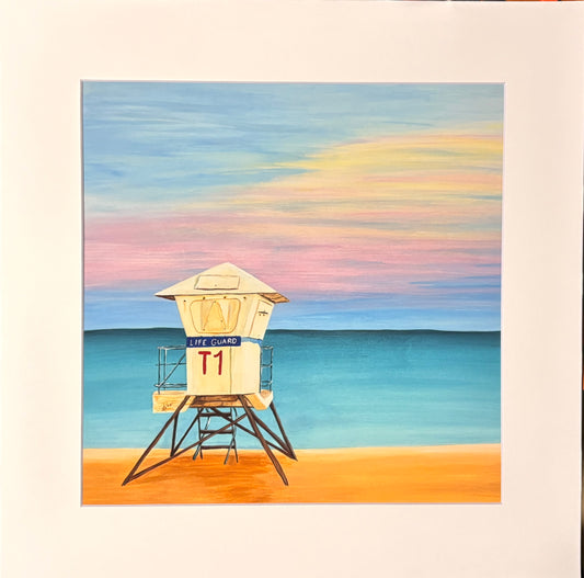 White Plains Lifeguard Stand, Oahu 12x12" Matted