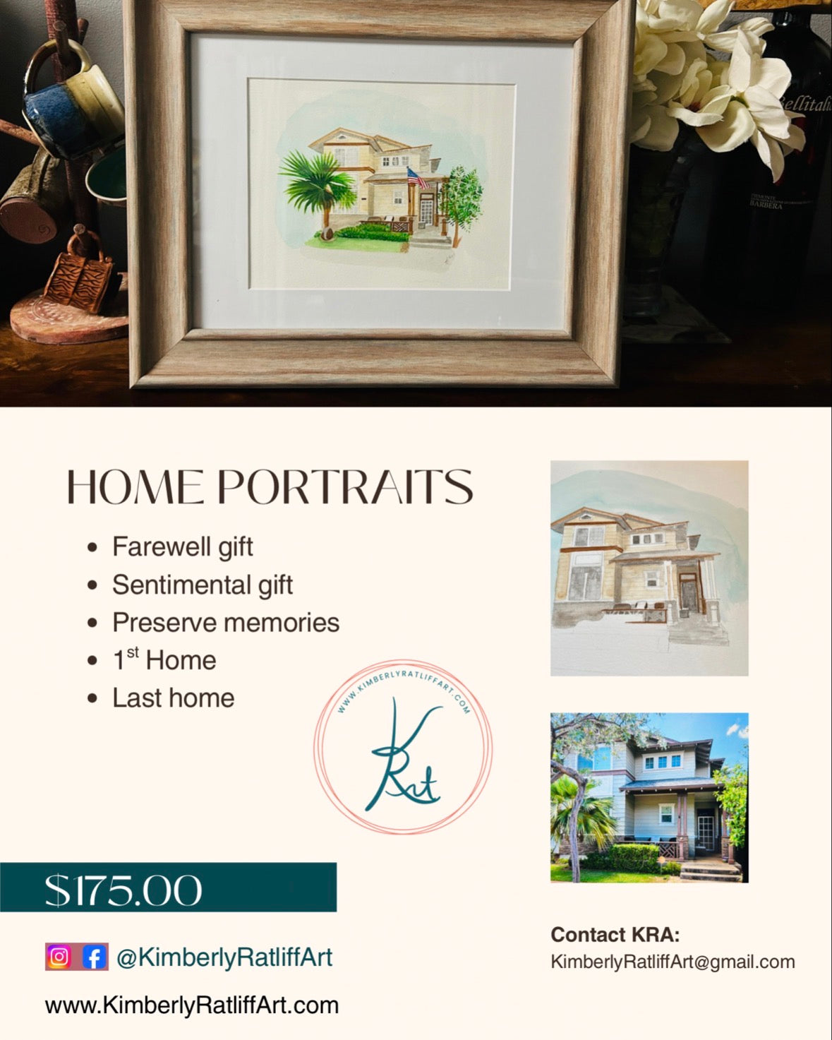 Watercolor Home Commissions 11x14