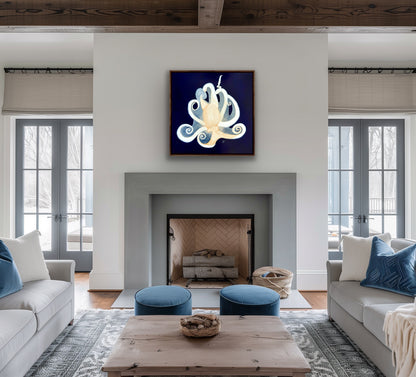 White Octopus on Deep Blue