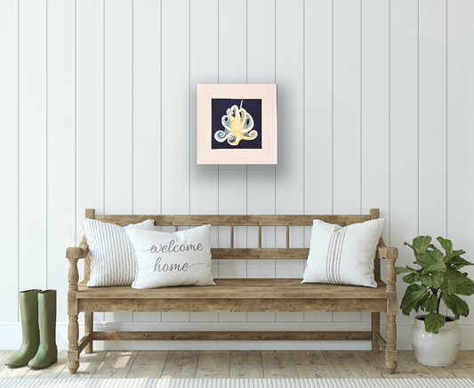 Deep Blue White Octopus 7.5 x 7.5" with mat