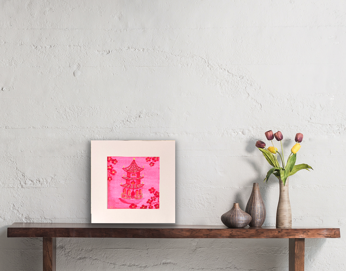 Pink Pagoda 7.5 x 7.5" with mat