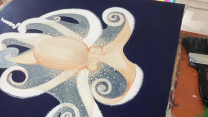 White Octopus Portrait on deep blue