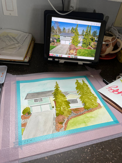 Watercolor Home Commissions 11x14