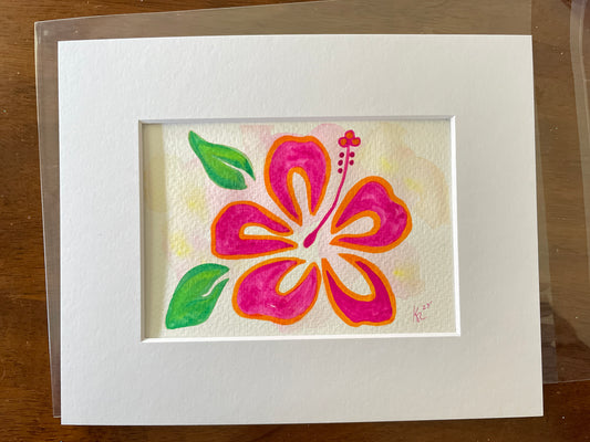 Bright Pink & Orange Groovy Hibiscus, 8x10 gouache on watercolor paper