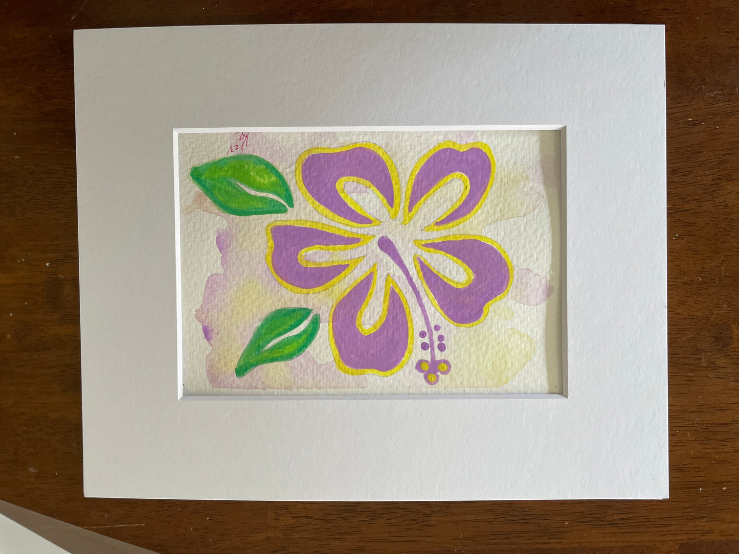 Lavender & Yellow Groovy Hibiscus 8x10 gouache on watercolor paper