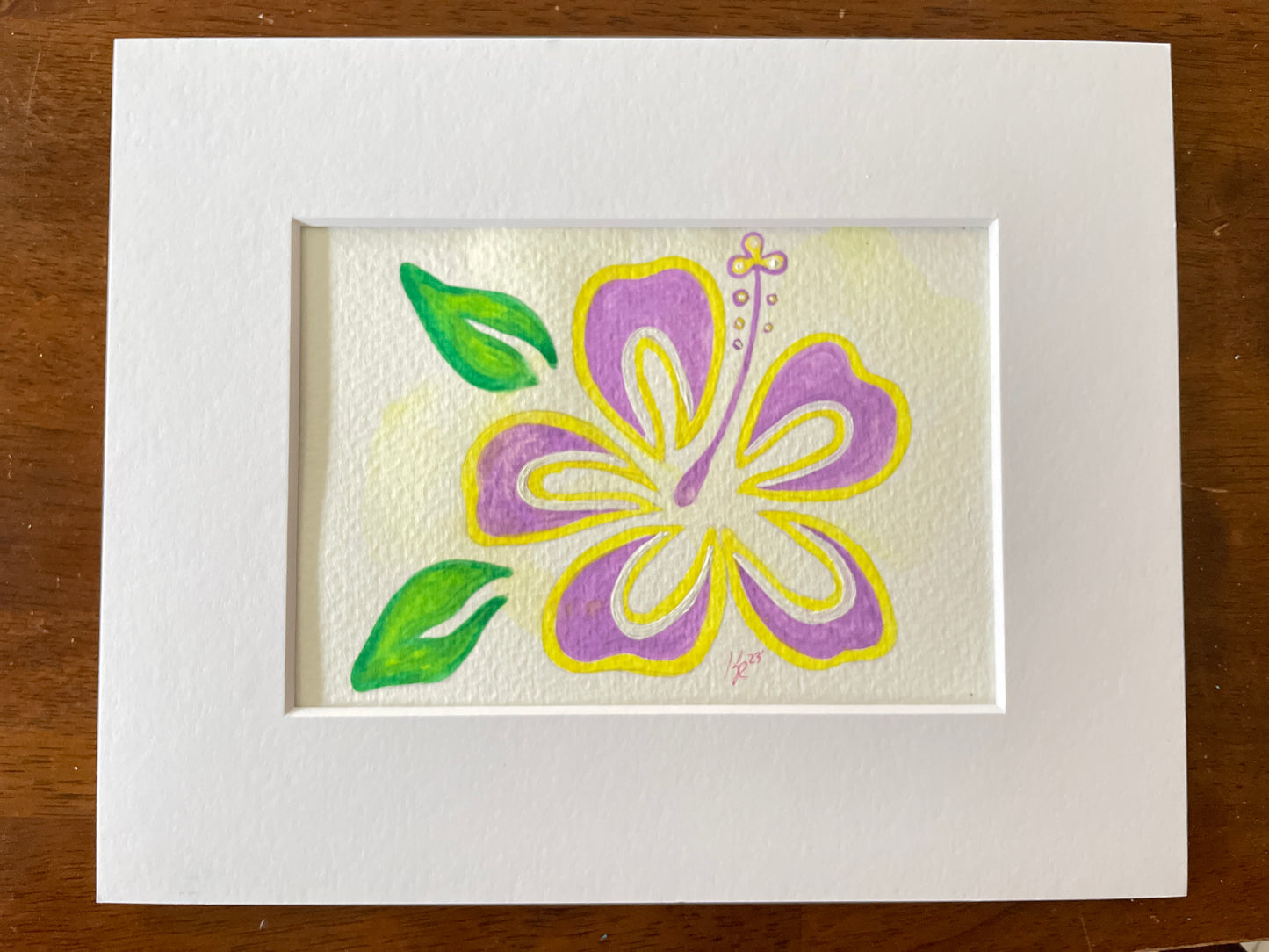 Lavender & Yellow Groovy Hibiscus 8x10 gouache on watercolor paper