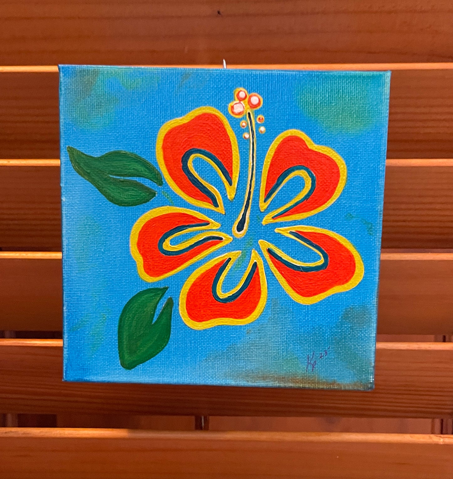 Orange Groovy Hibiscus, 6x6x2” acrylic on canvas