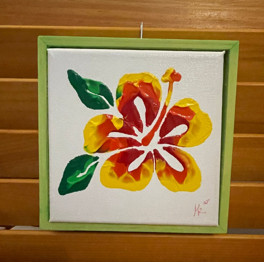 Pressed Hibiscus in Green frame