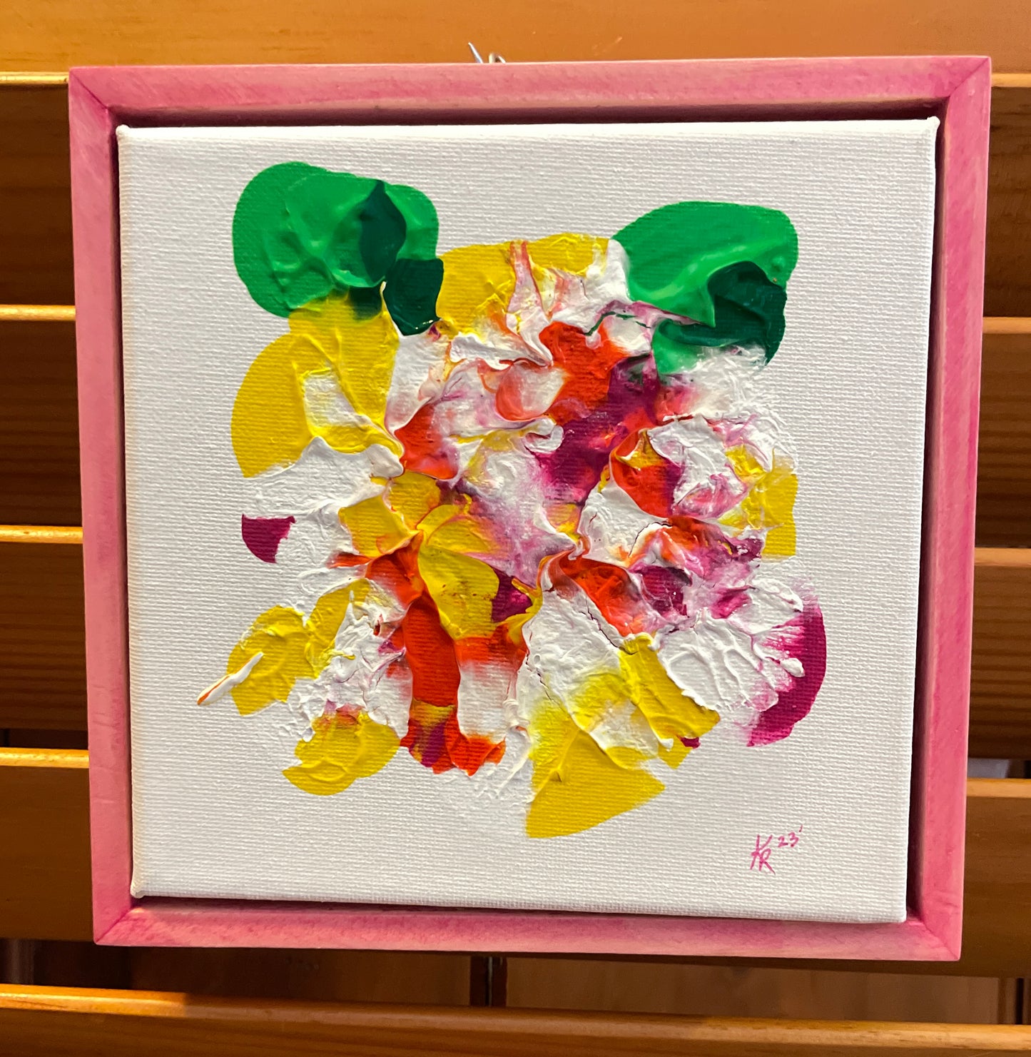 Pressed Hibiscus in pink frame 6x6x2
