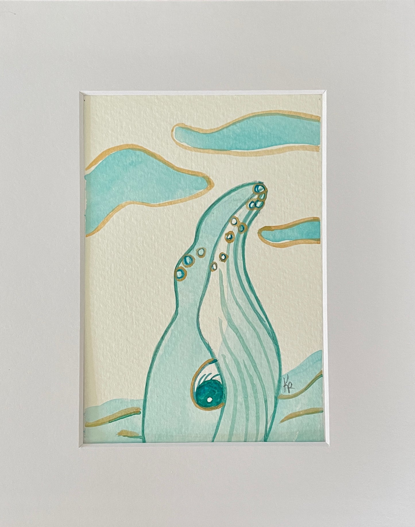Dreamy Whale, Original Watercolor 8x10"