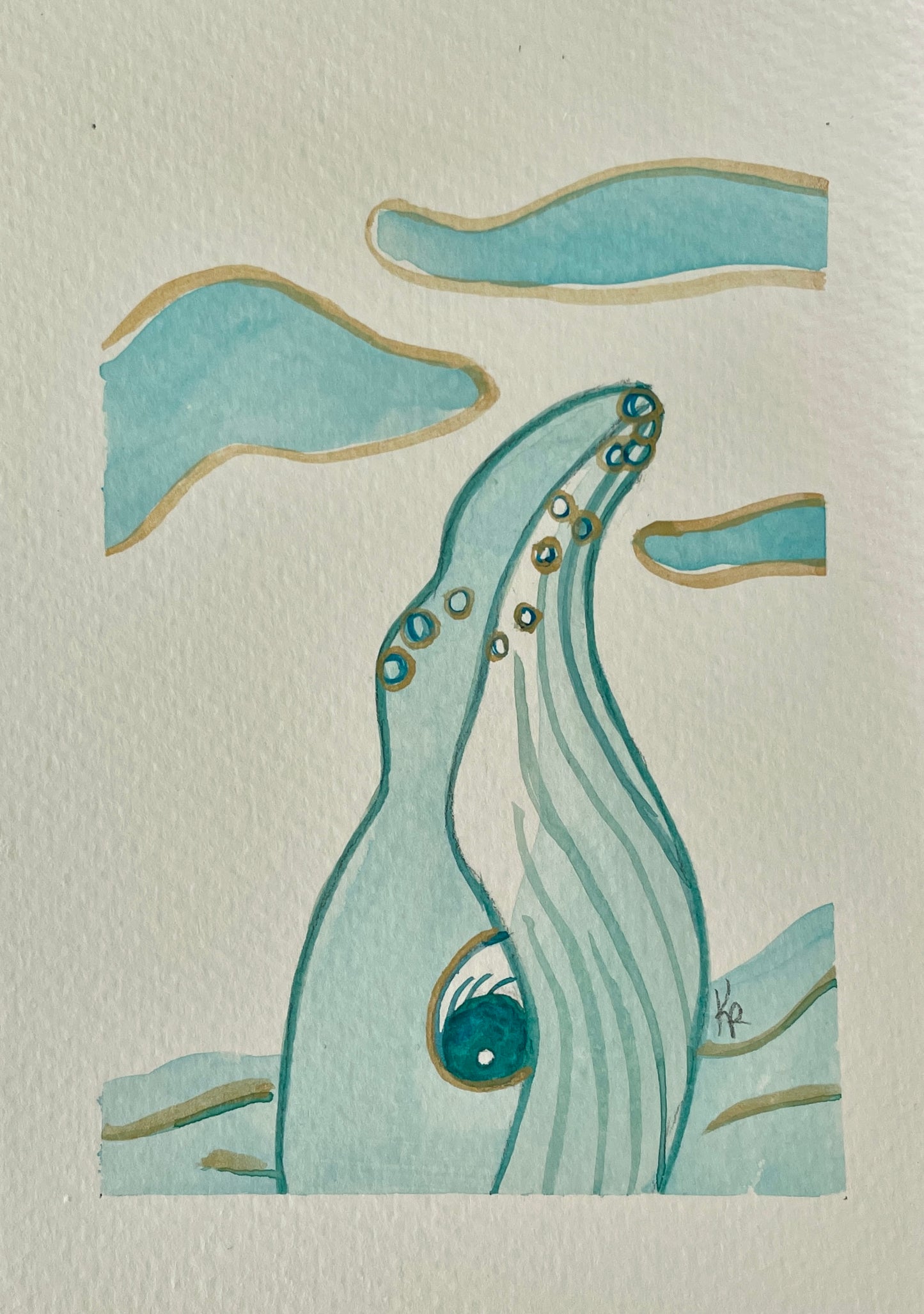 Dreamy Whale, Original Watercolor 8x10"