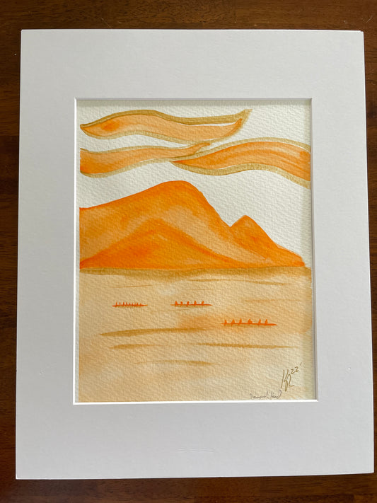 Orange and gold Diamond Head and Outriggers ... 11x14"